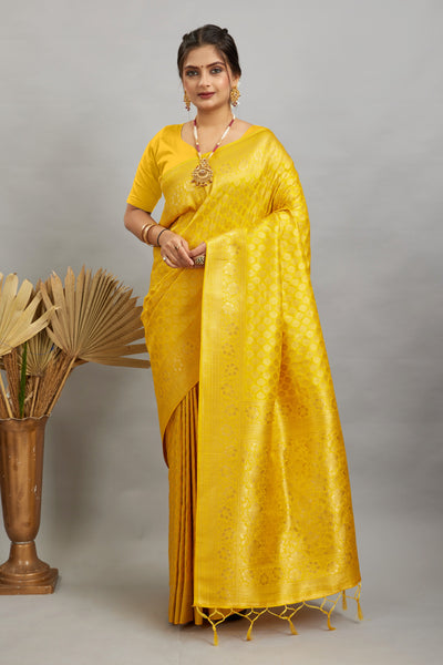 Yellow Pure Soft Khadi Silk Saree