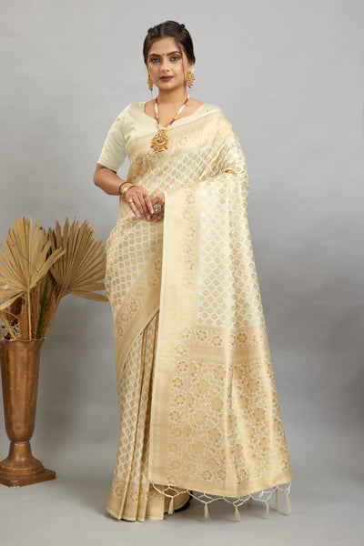 White Pure Soft Khadi Silk Saree