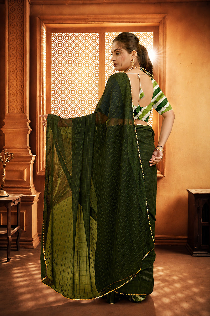 Green Ready To Wear Digital Printed Georgette Saree
