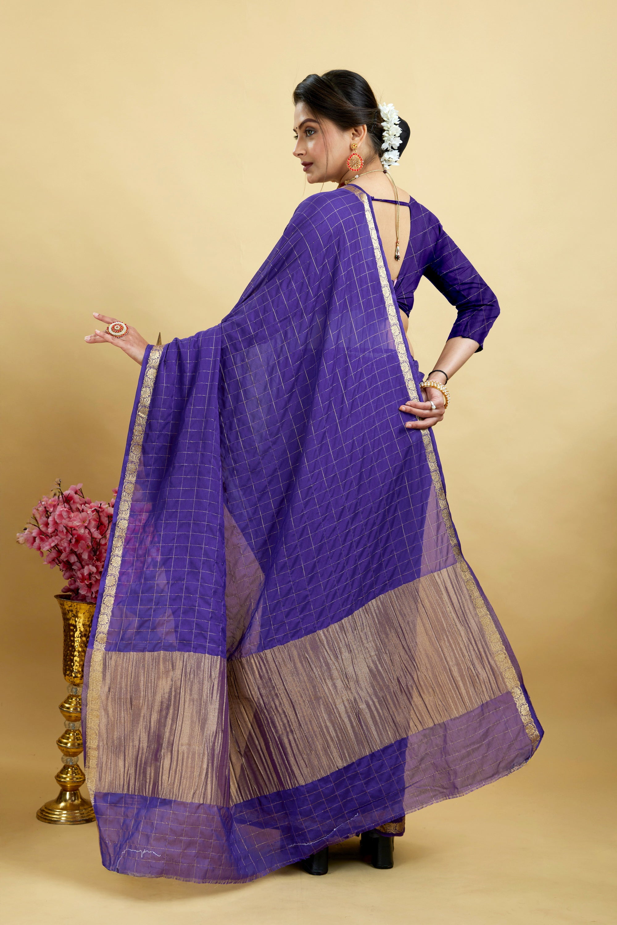 Blue Woven Zari Border Viscose Chinnon Silk Saree