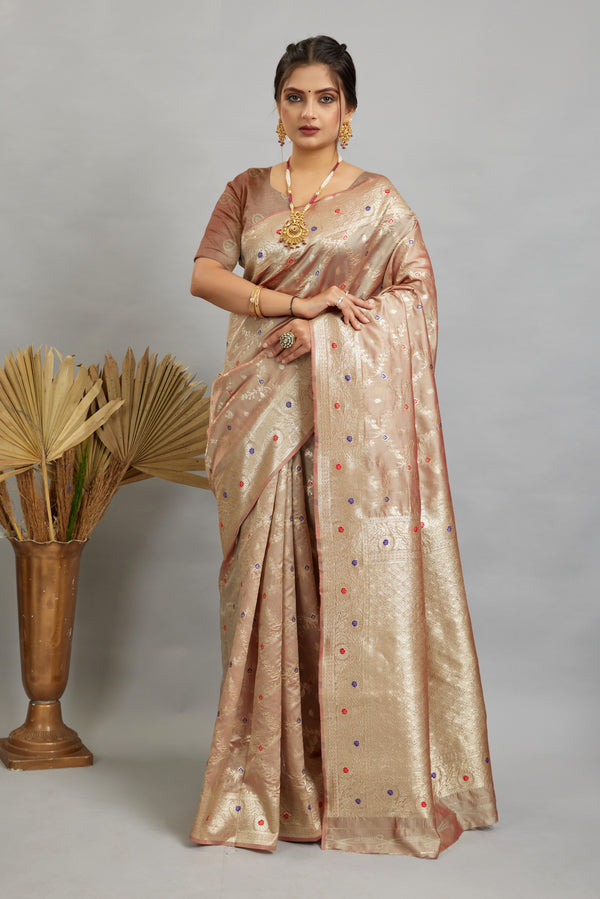 Beige Woven Banarasi Silk Saree