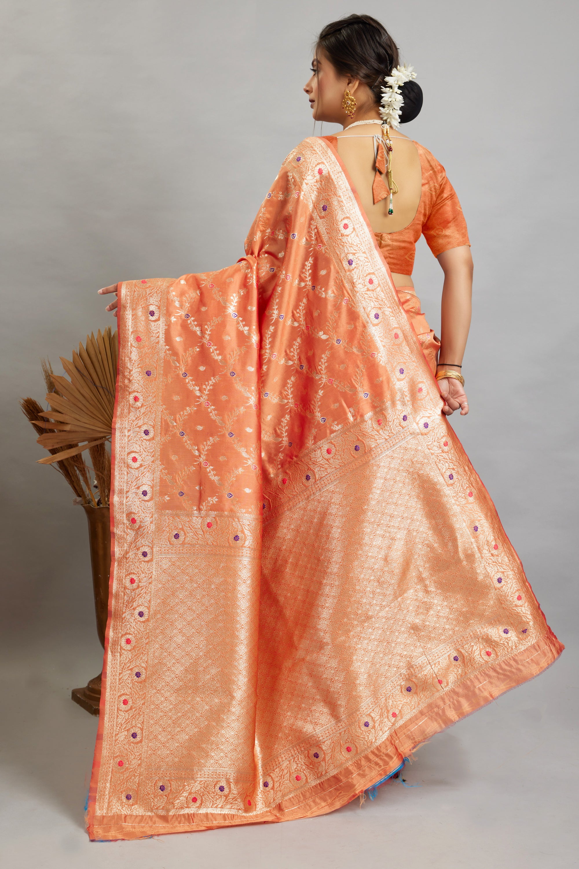 Peach Woven Banarasi Silk Saree