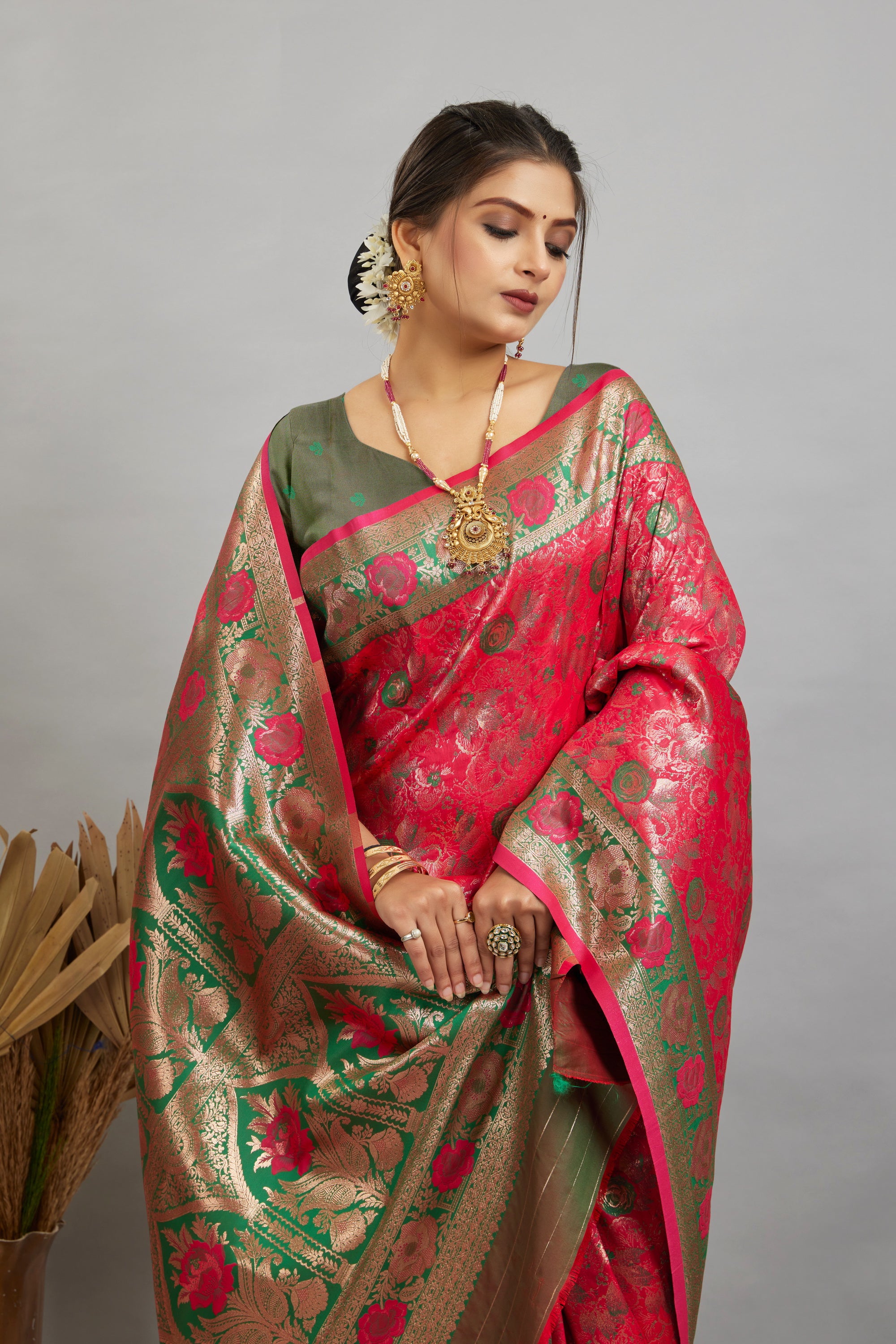 Pink Woven Kanjivaram Silk Saree