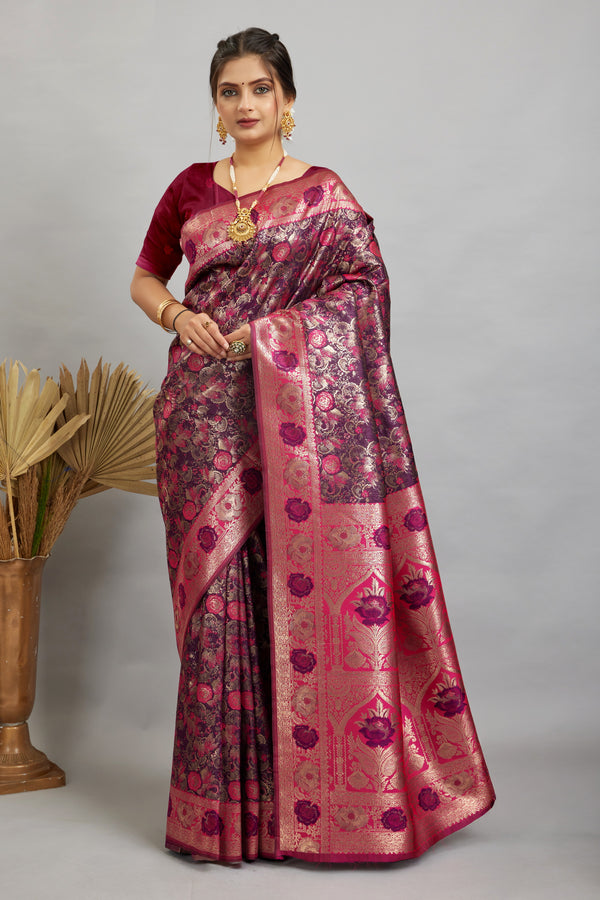 Purple Woven Kanjivaram Silk Saree