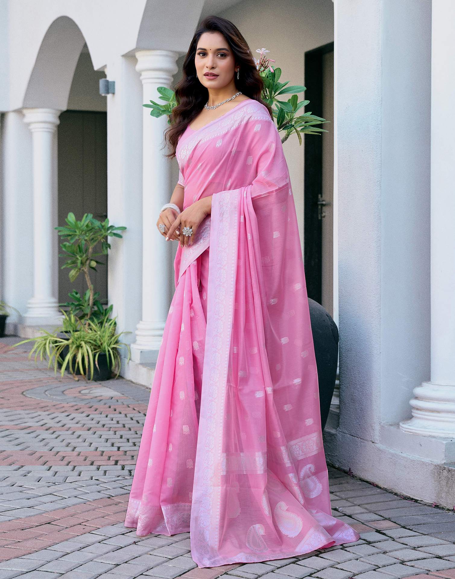 Pink Soft Cotton Silk Saree