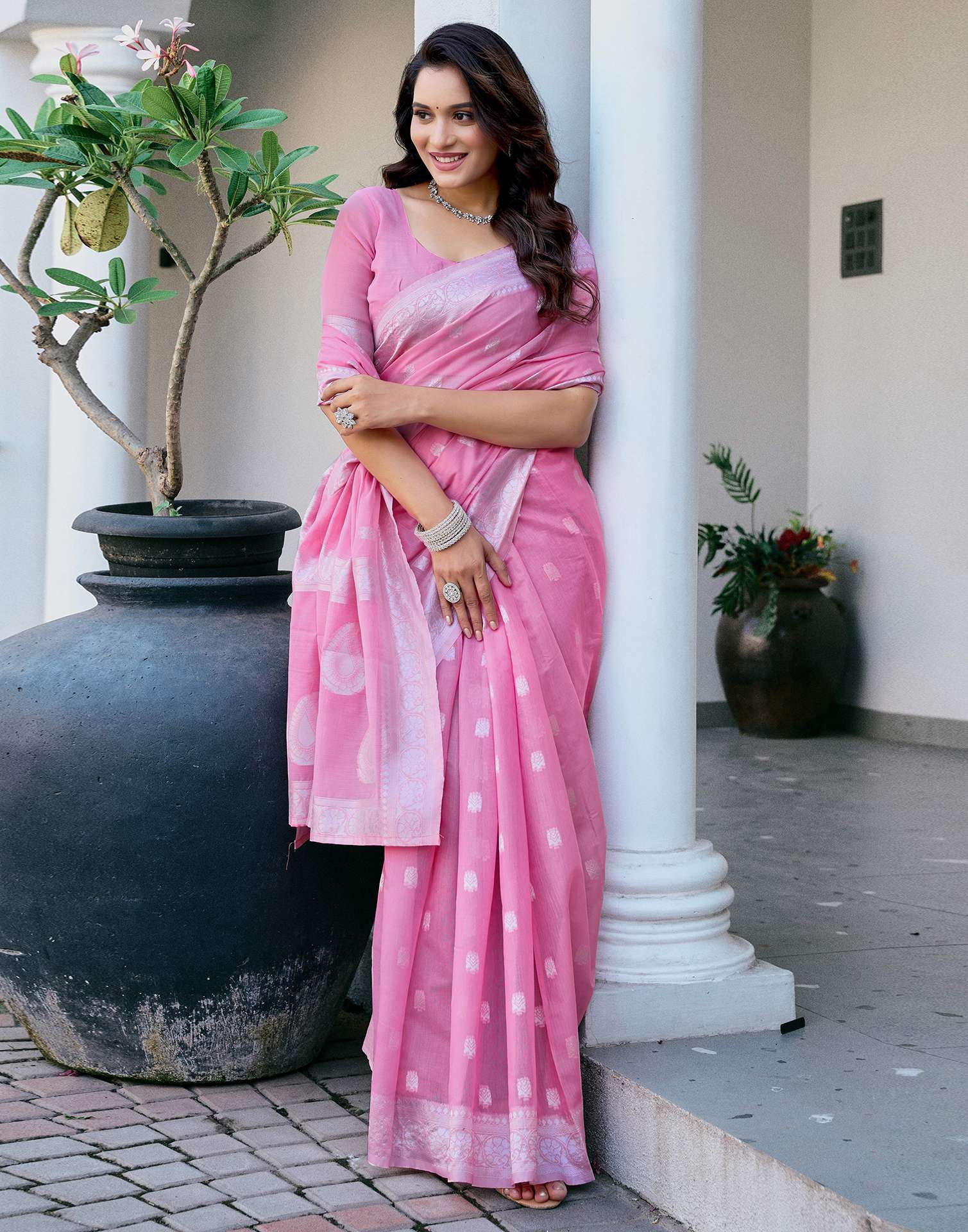 Pink Soft Cotton Silk Saree