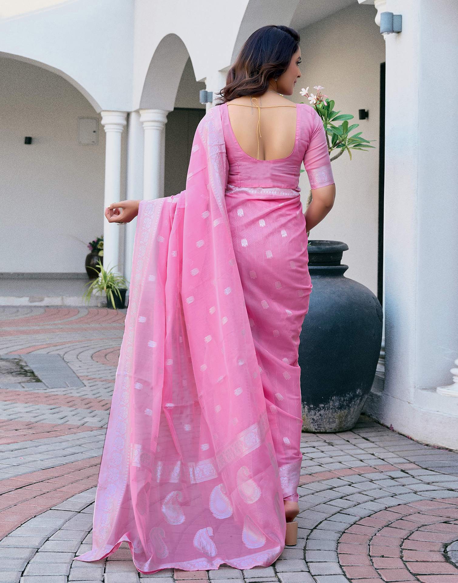 Pink Soft Cotton Silk Saree