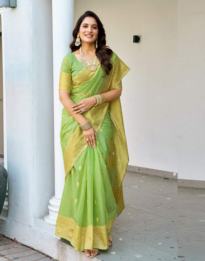 Green Soft Cotton Silk Saree