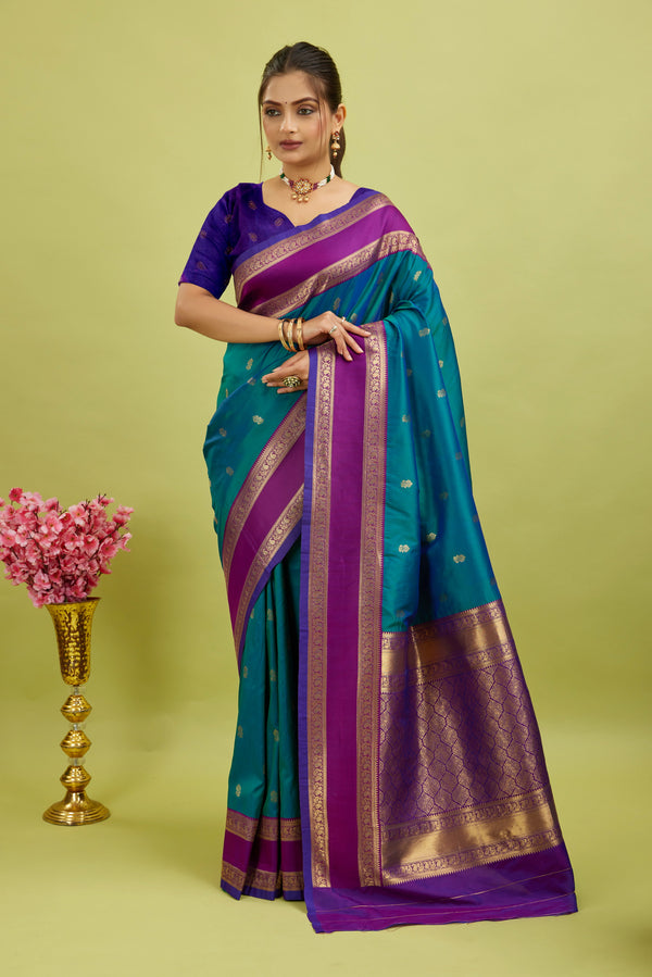Kanjivaram Soft Silk with Copper Zari Jaal Silk Saree