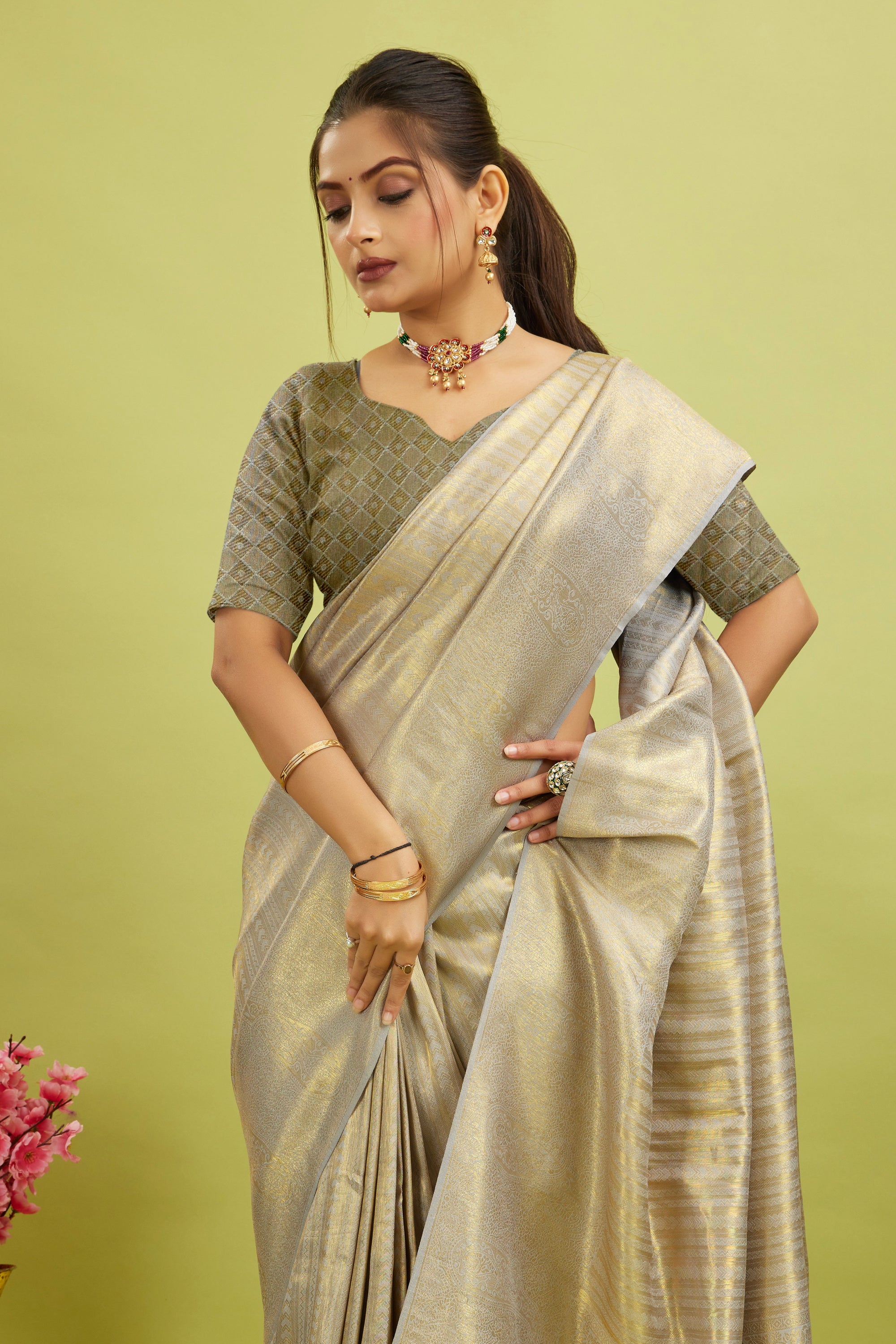 Beige Kubera Pattu Silk Saree