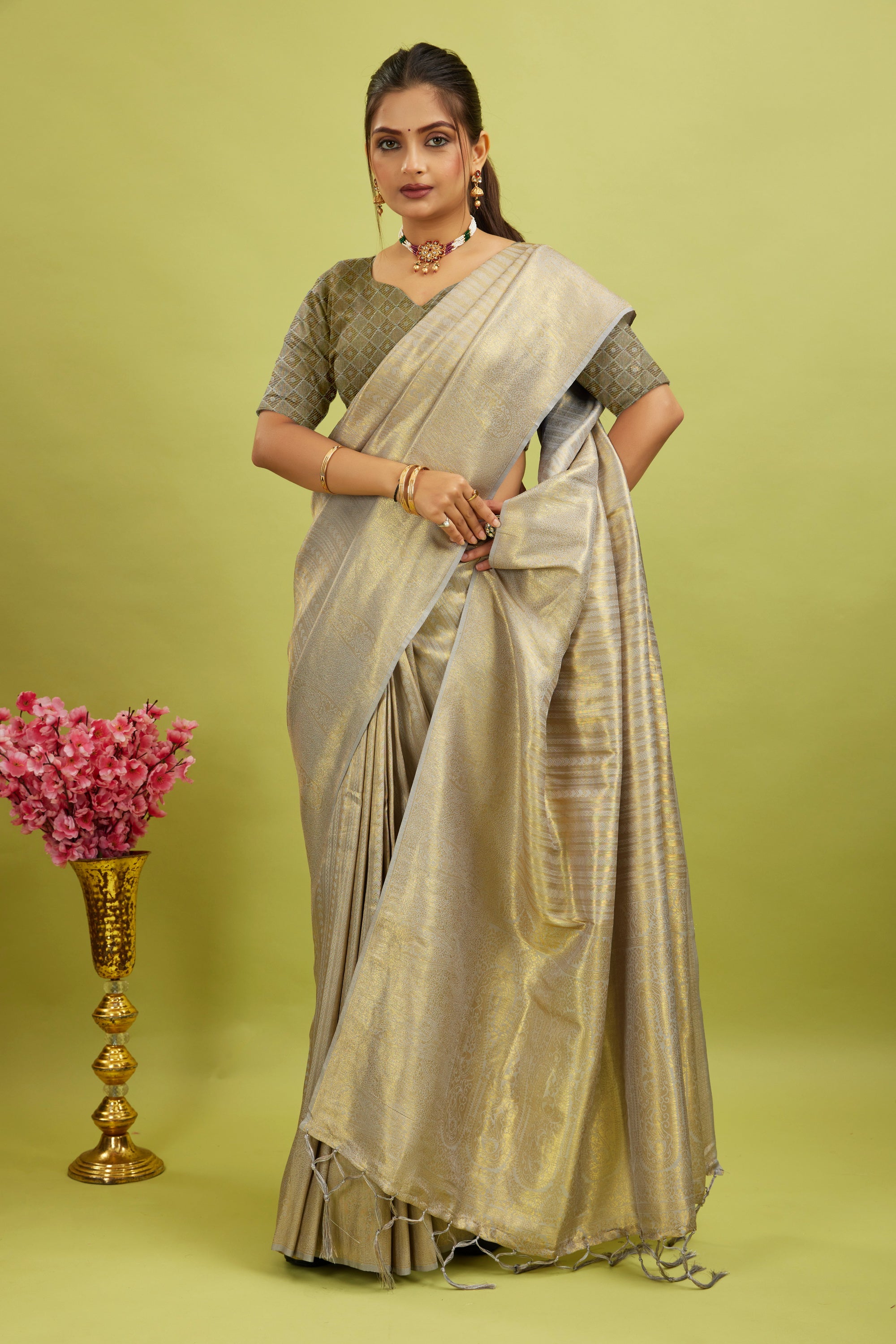 Beige Kubera Pattu Silk Saree