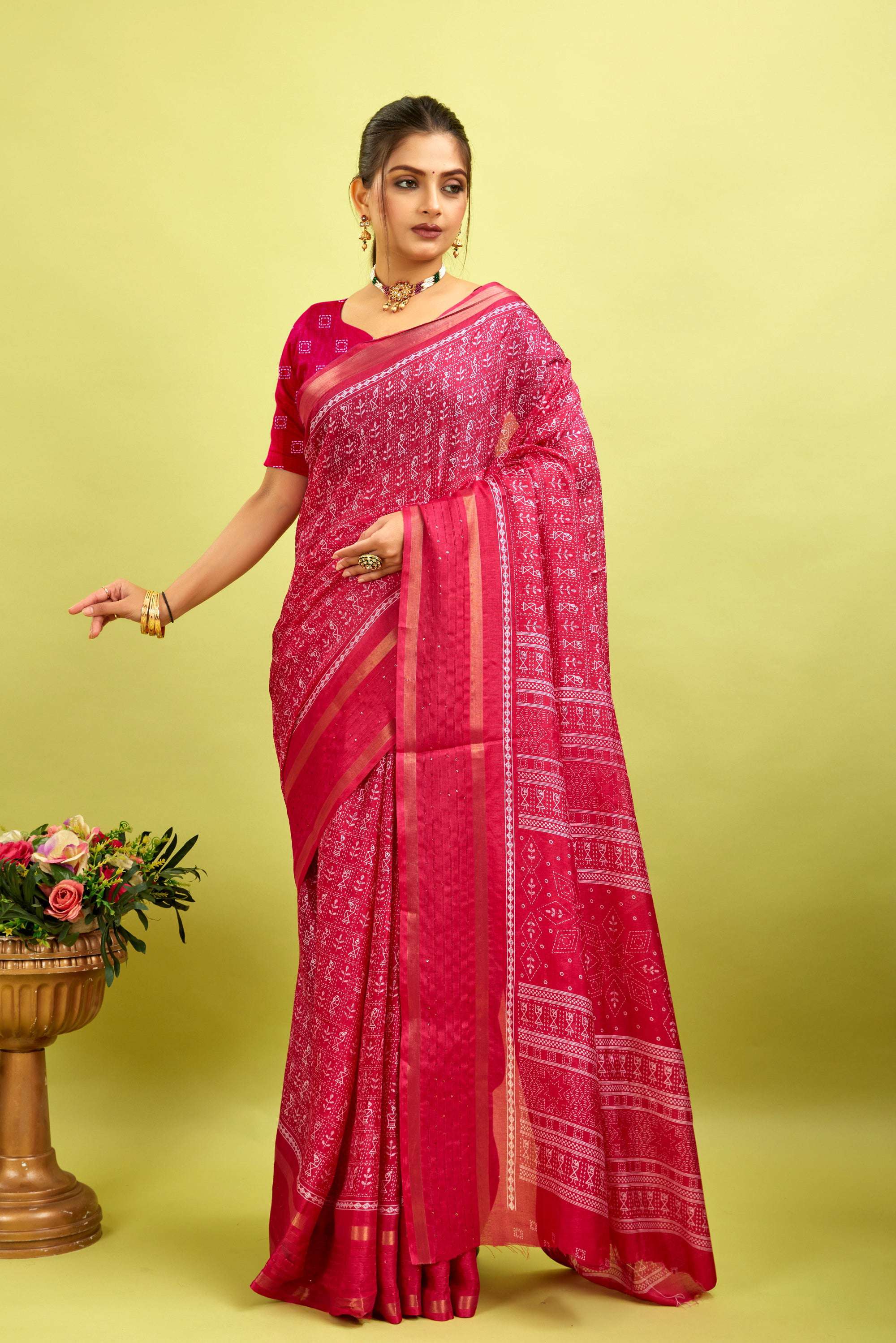 Pink Kalamkari Printed Cotton Silk Saree