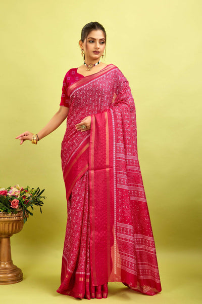 Pink Kalamkari Printed Cotton Silk Saree