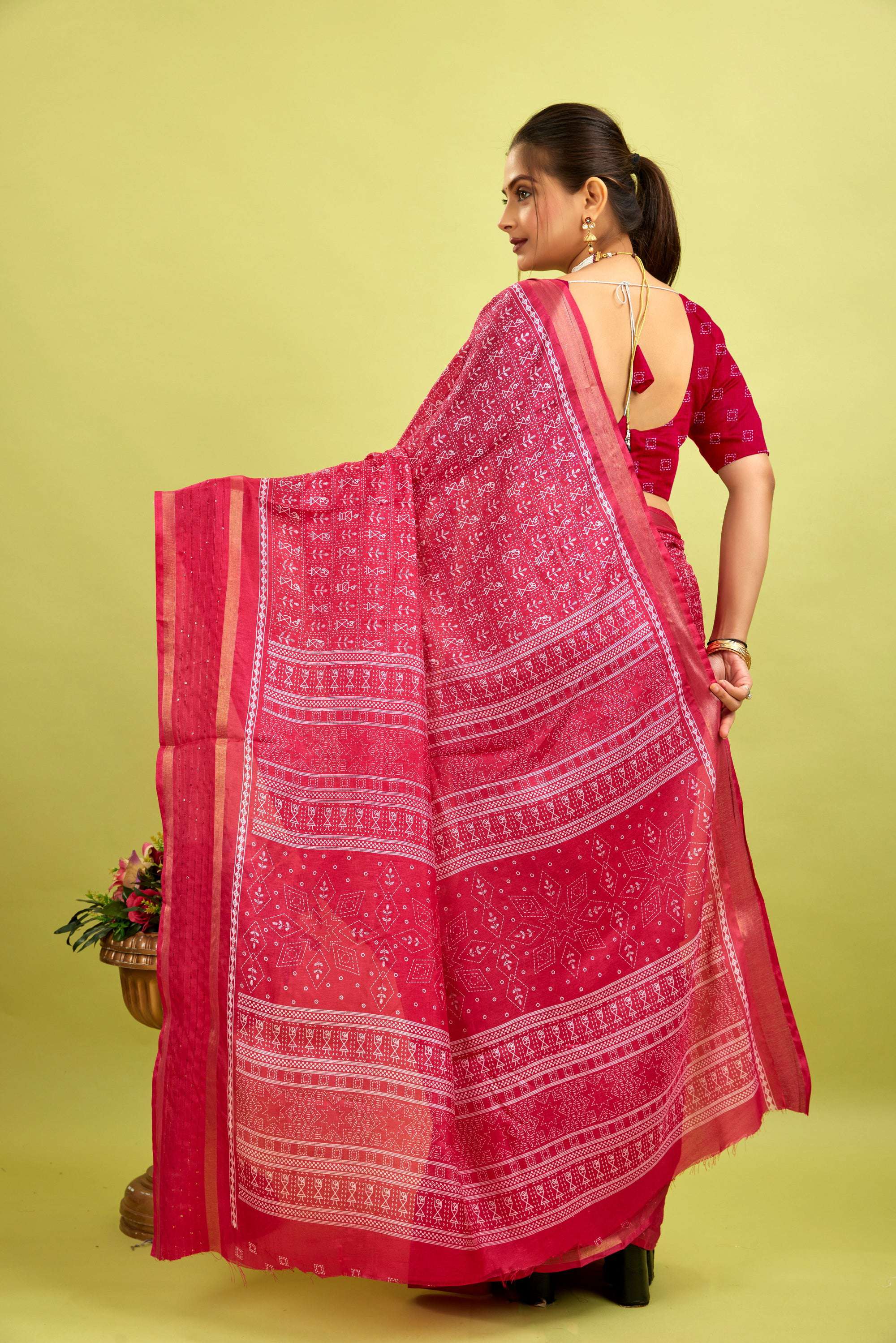 Pink Kalamkari Printed Cotton Silk Saree