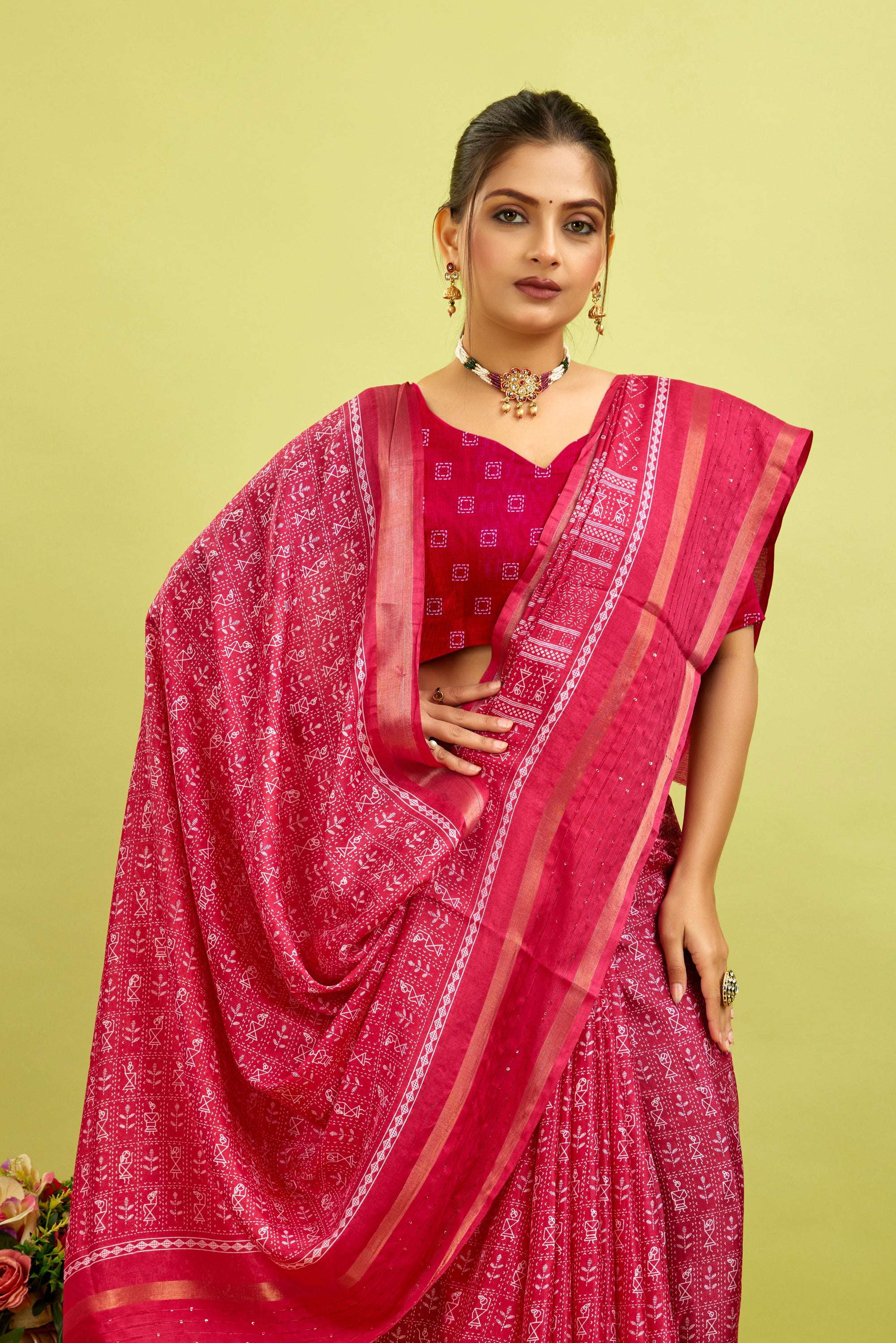 Pink Kalamkari Printed Cotton Silk Saree