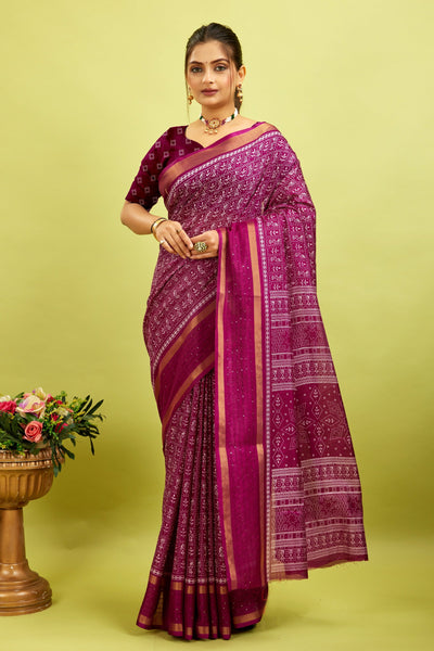 Purple Kalamkari Printed Cotton Silk Saree