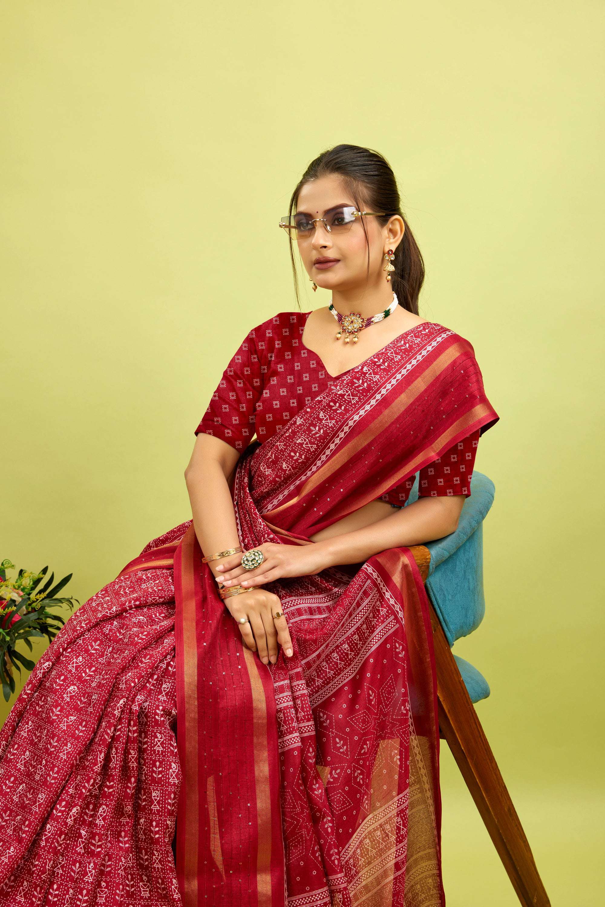 Maroon Kalamkari Printed Cotton Silk Saree