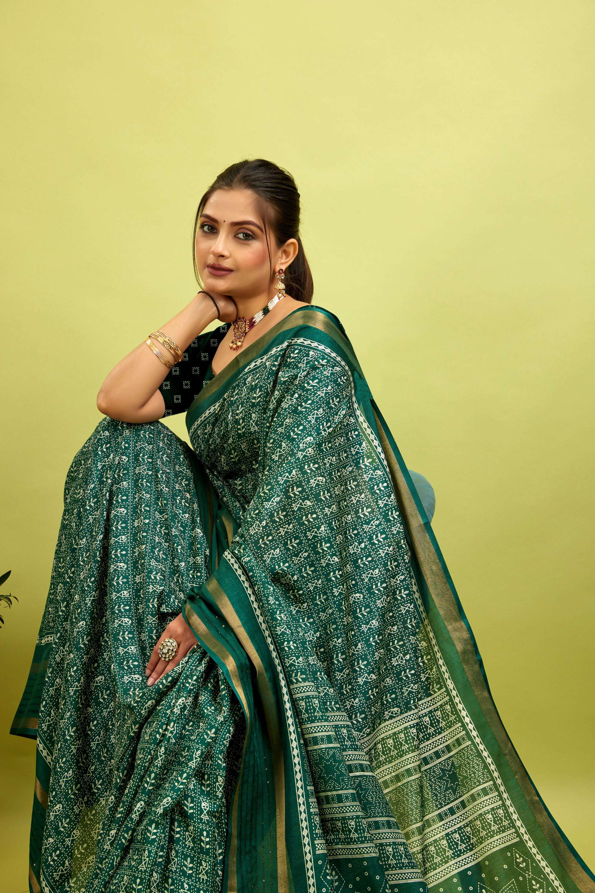 Green Kalamkari Printed Cotton Silk Saree