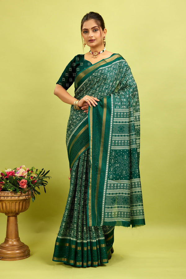 Green Kalamkari Printed Cotton Silk Saree