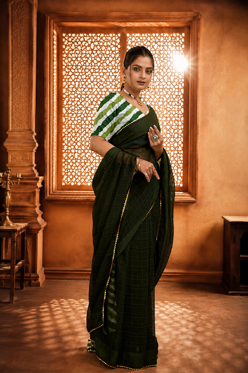 Green Ready To Wear Digital Printed Georgette Saree