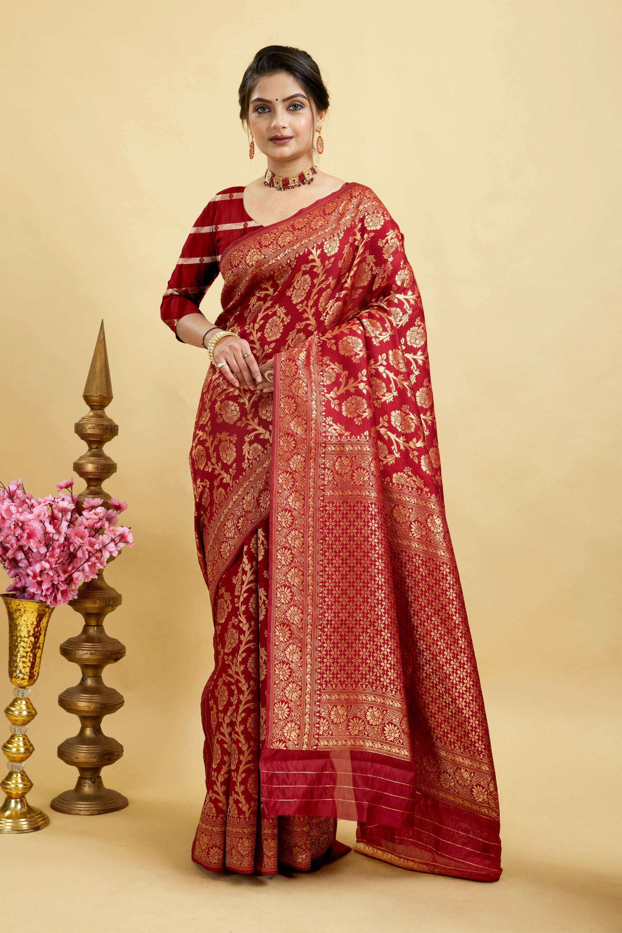 Maroon Kanjivaram Woven Silk Blend Saree