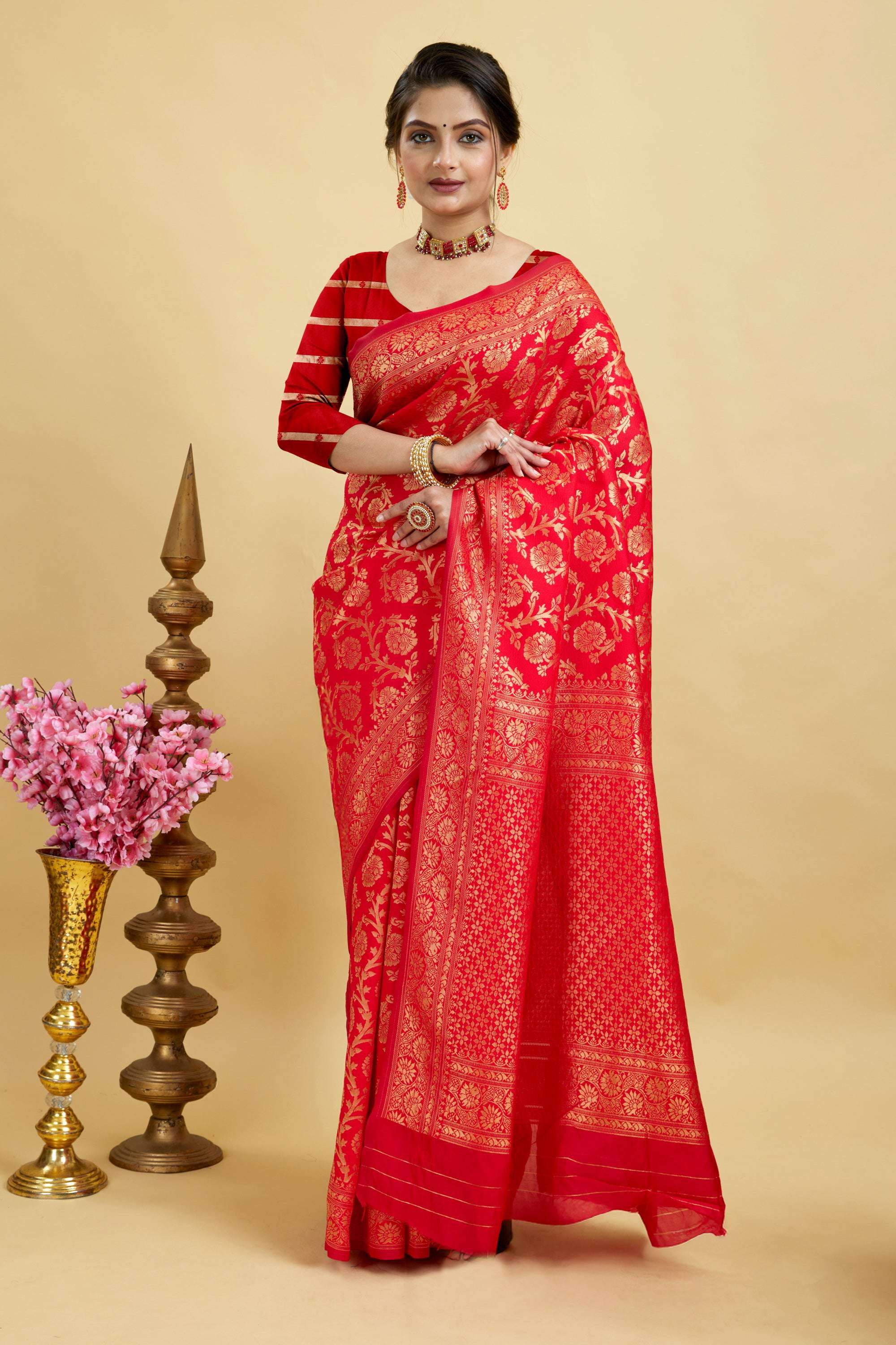 Red Kanjivaram Woven Silk Blend Saree
