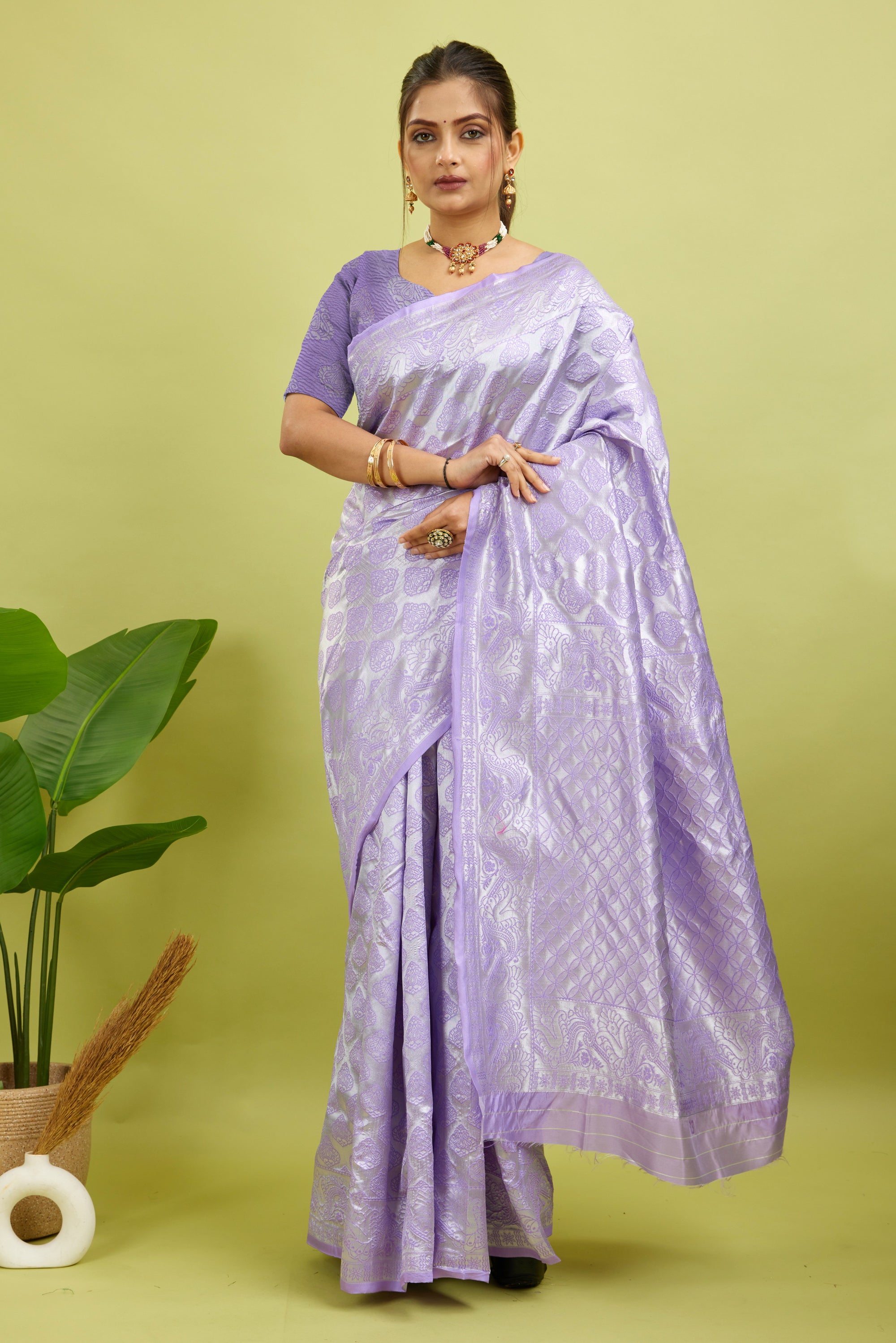 Lavender Woven Banarasi Silk Saree