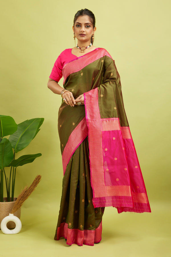 Lichi Silk Fabric With Copper Border Silk Saree