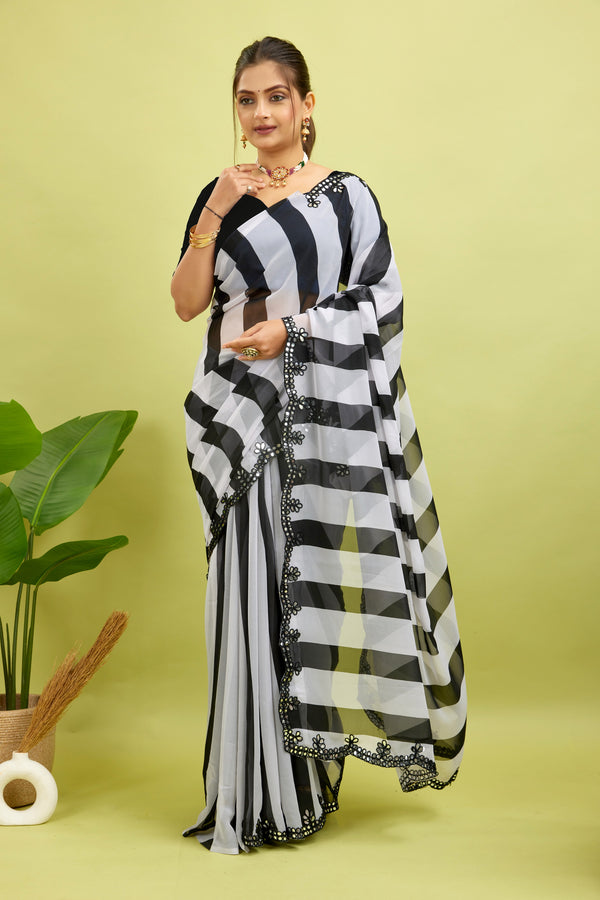 Black Foil Work Border Georgette saree