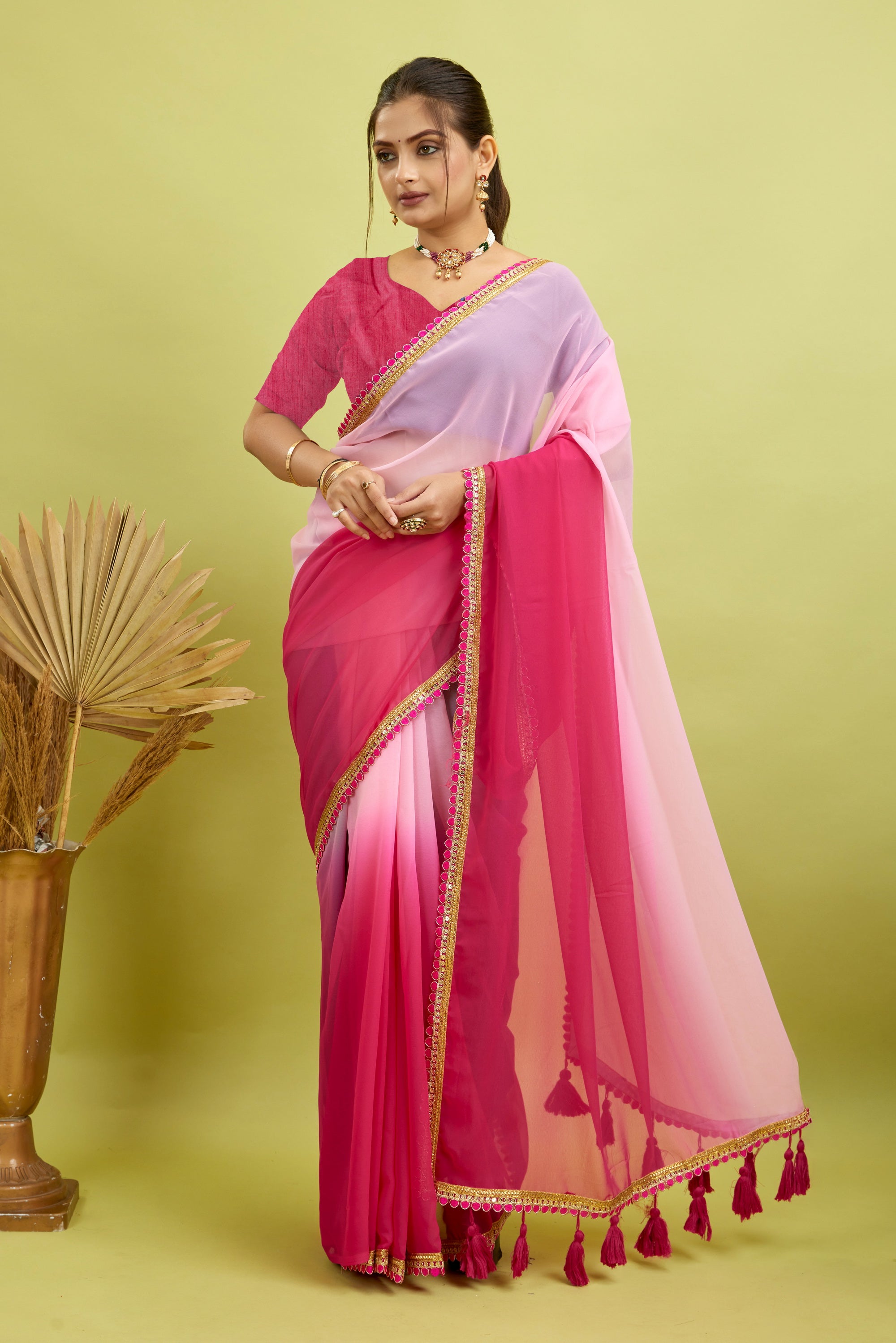 Dark Pink Toned Georgette Saree