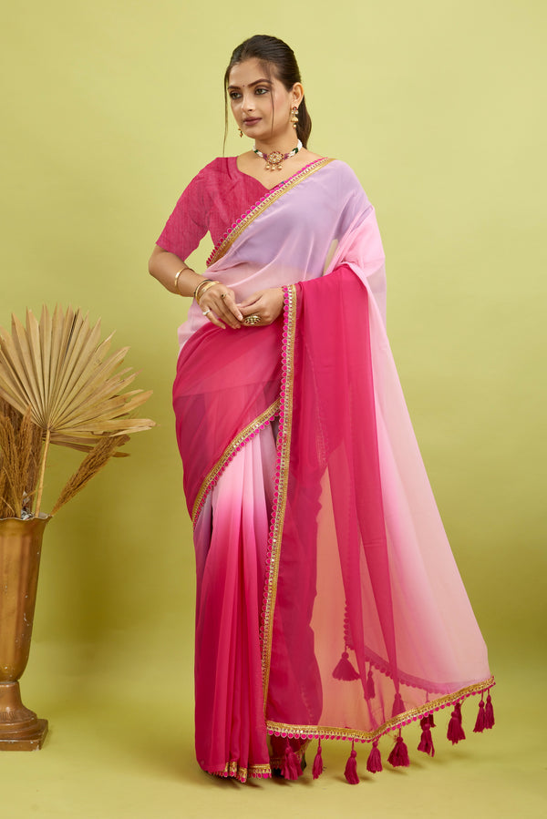 Dark Pink Toned Georgette Saree