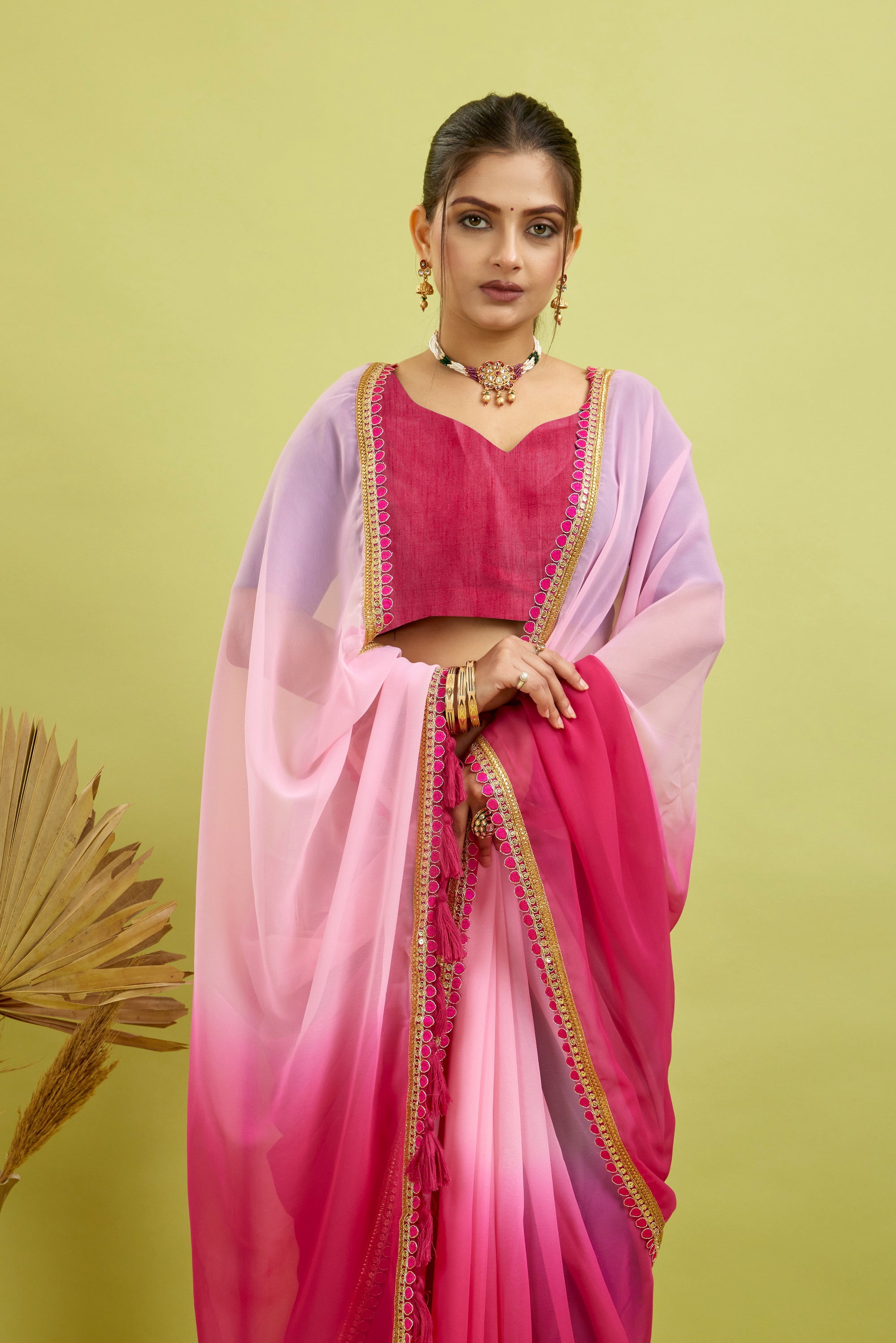 Dark Pink Toned Georgette Saree