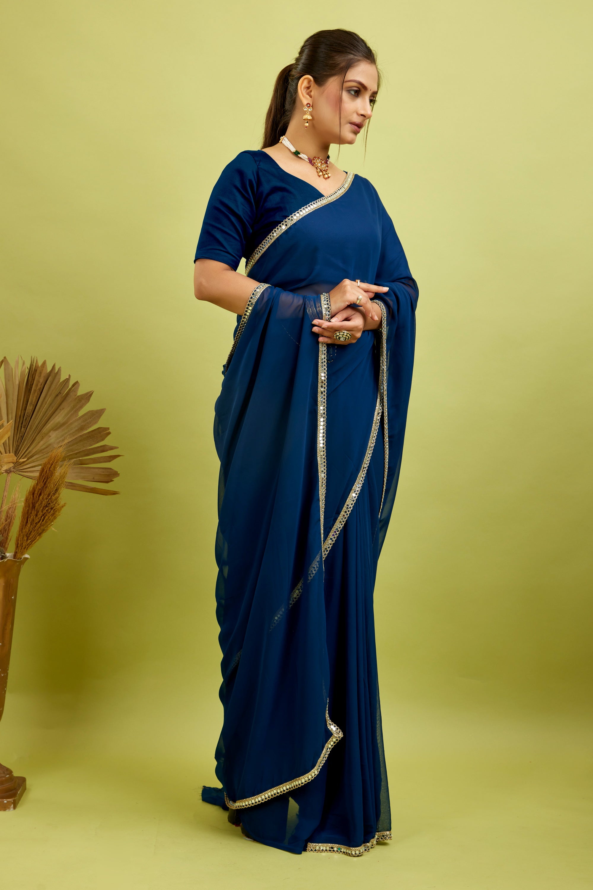 Rama Mirror Lace Georgette Saree