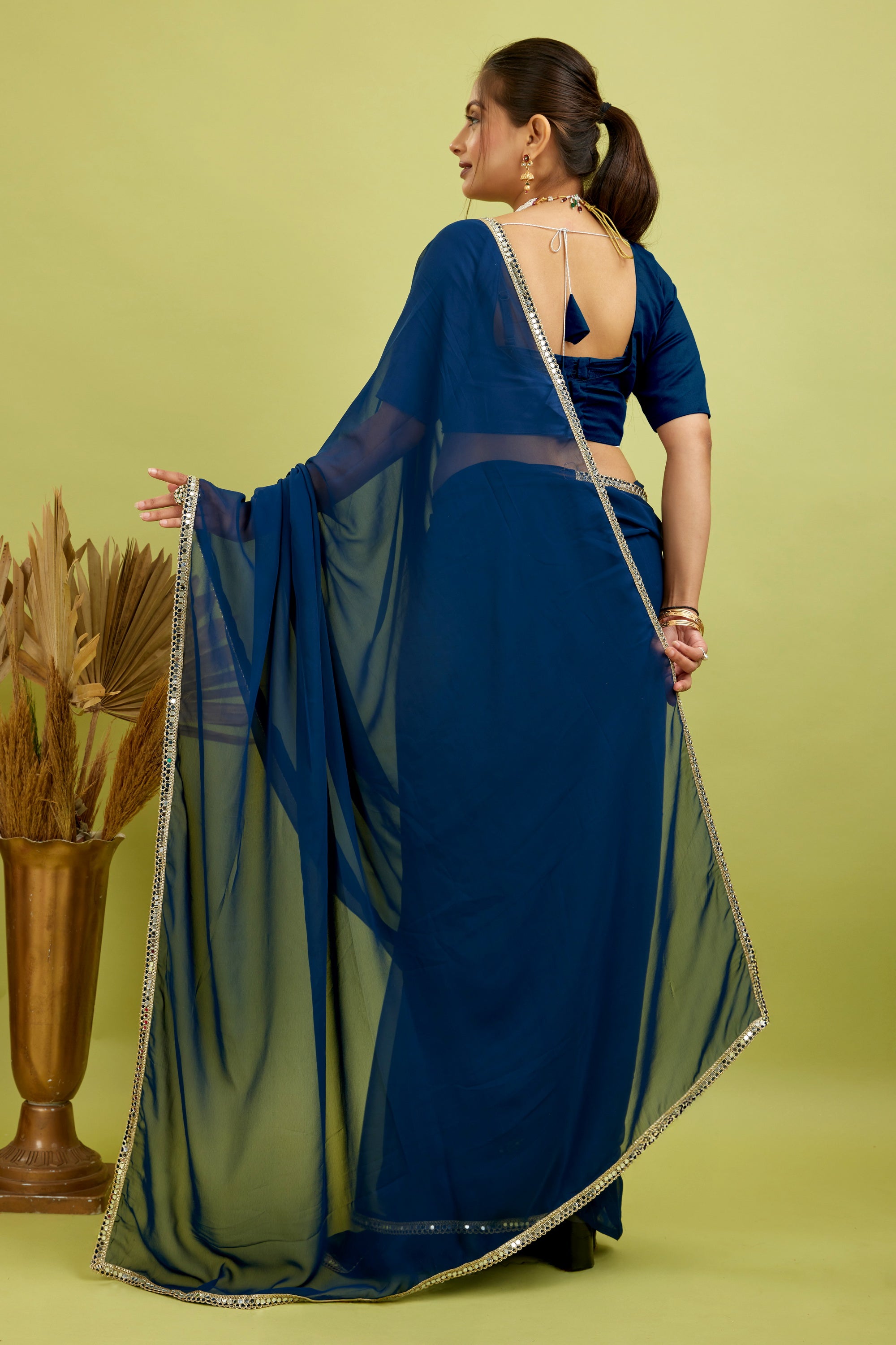 Rama Mirror Lace Georgette Saree