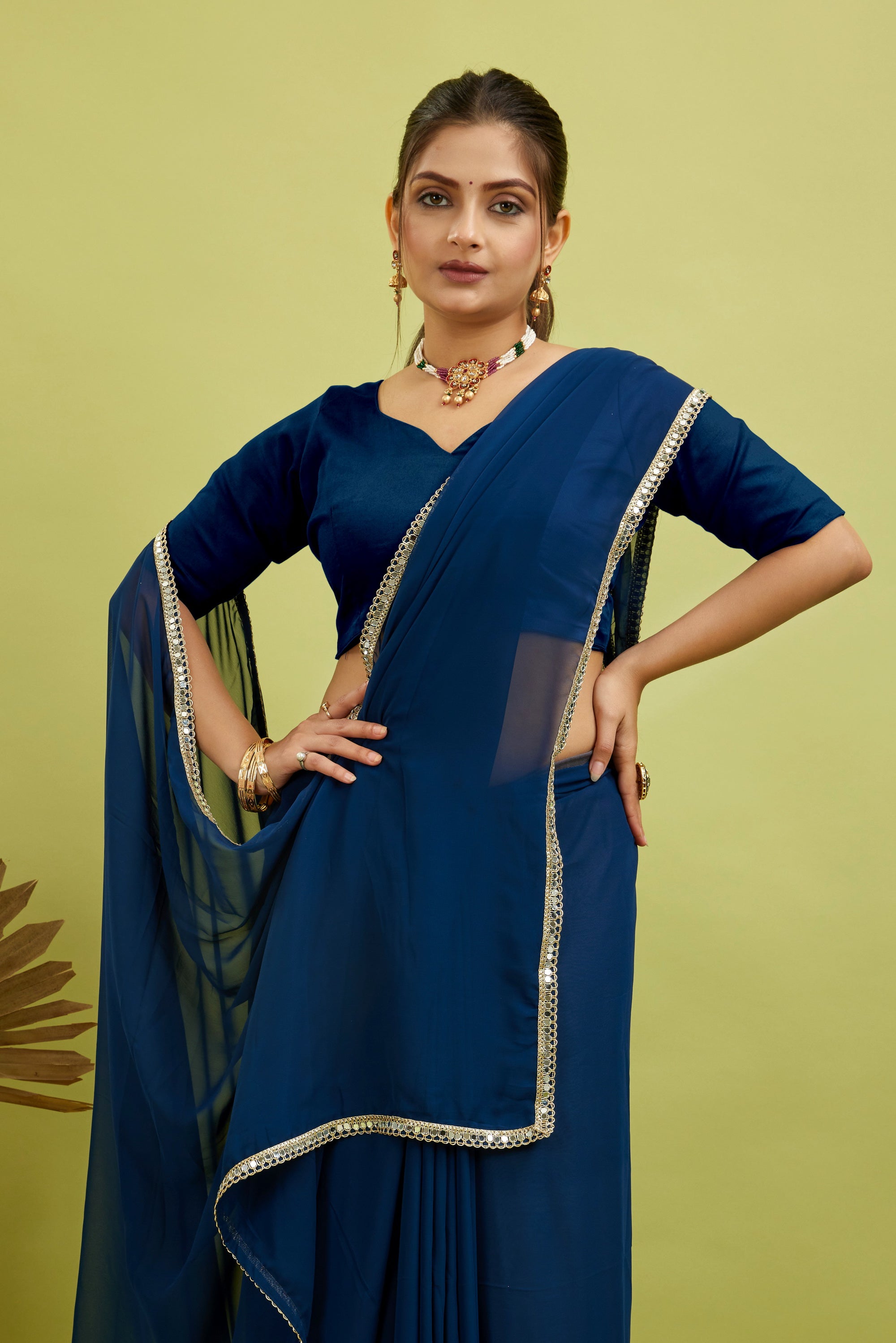 Rama Mirror Lace Georgette Saree