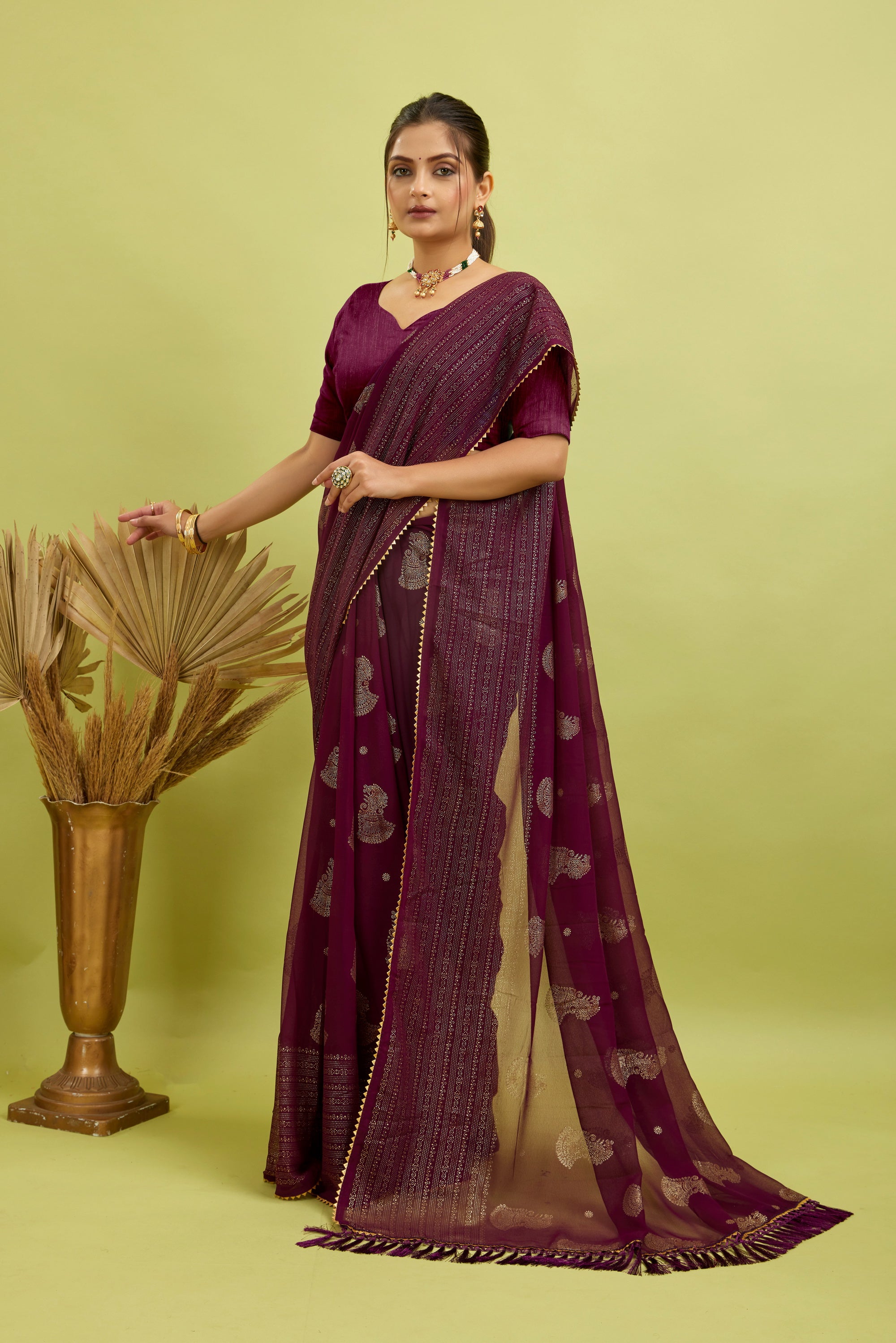 Purple Foil Printed Georgette Saree