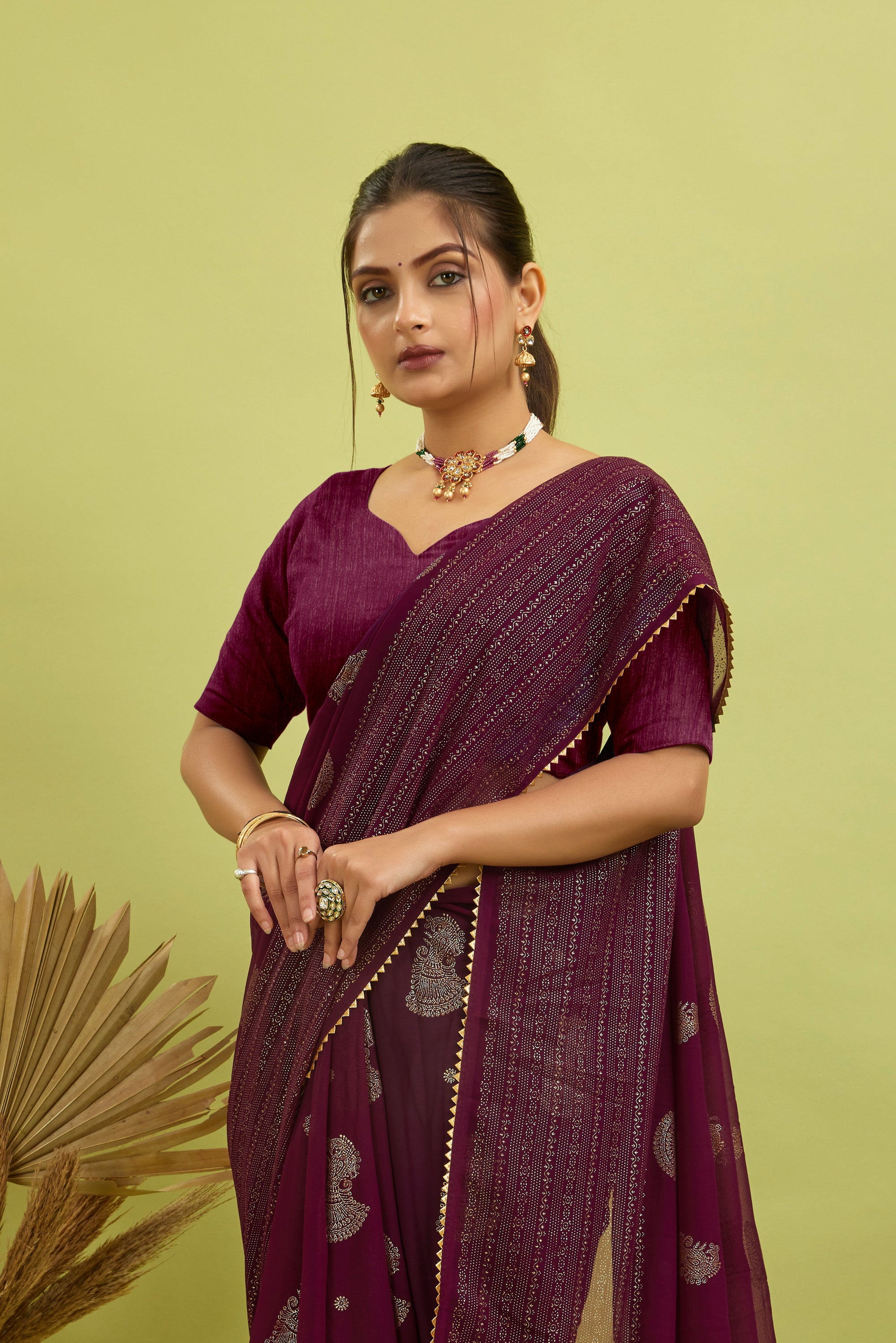 Purple Foil Printed Georgette Saree