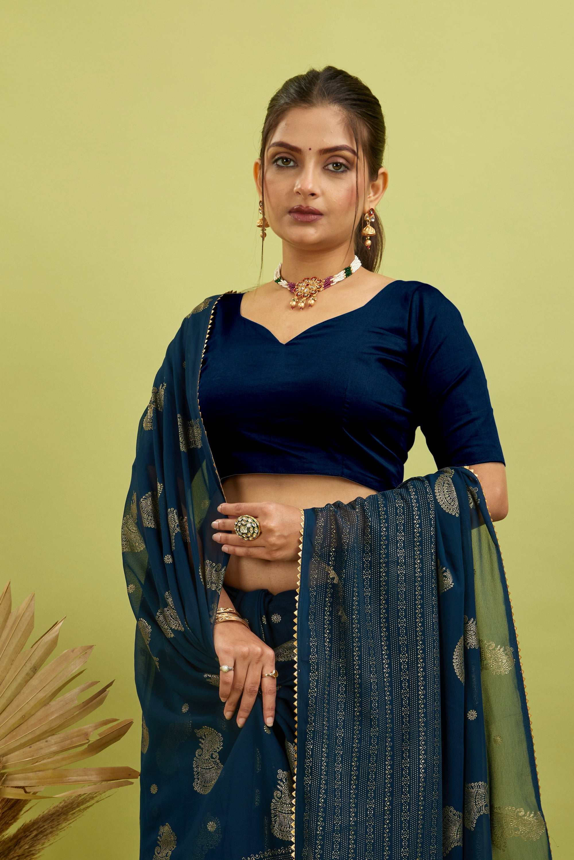 Navy Foil Printed Georgette Saree