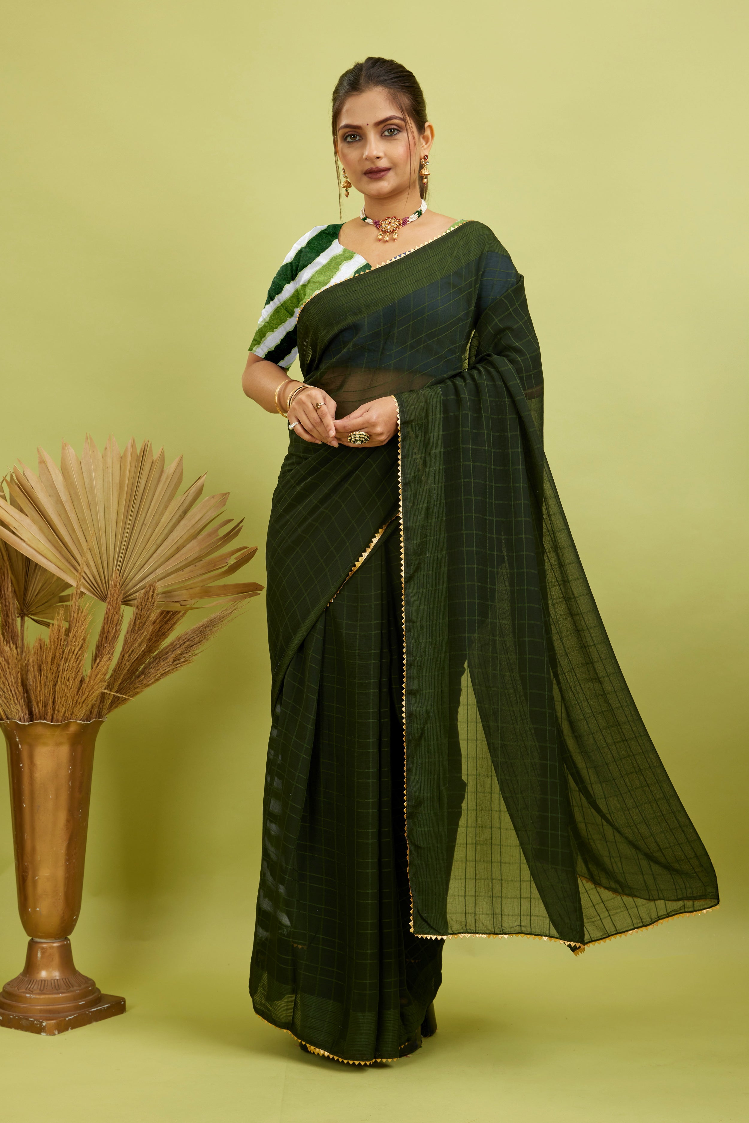 Green Ready To Wear Digital Printed Georgette Saree