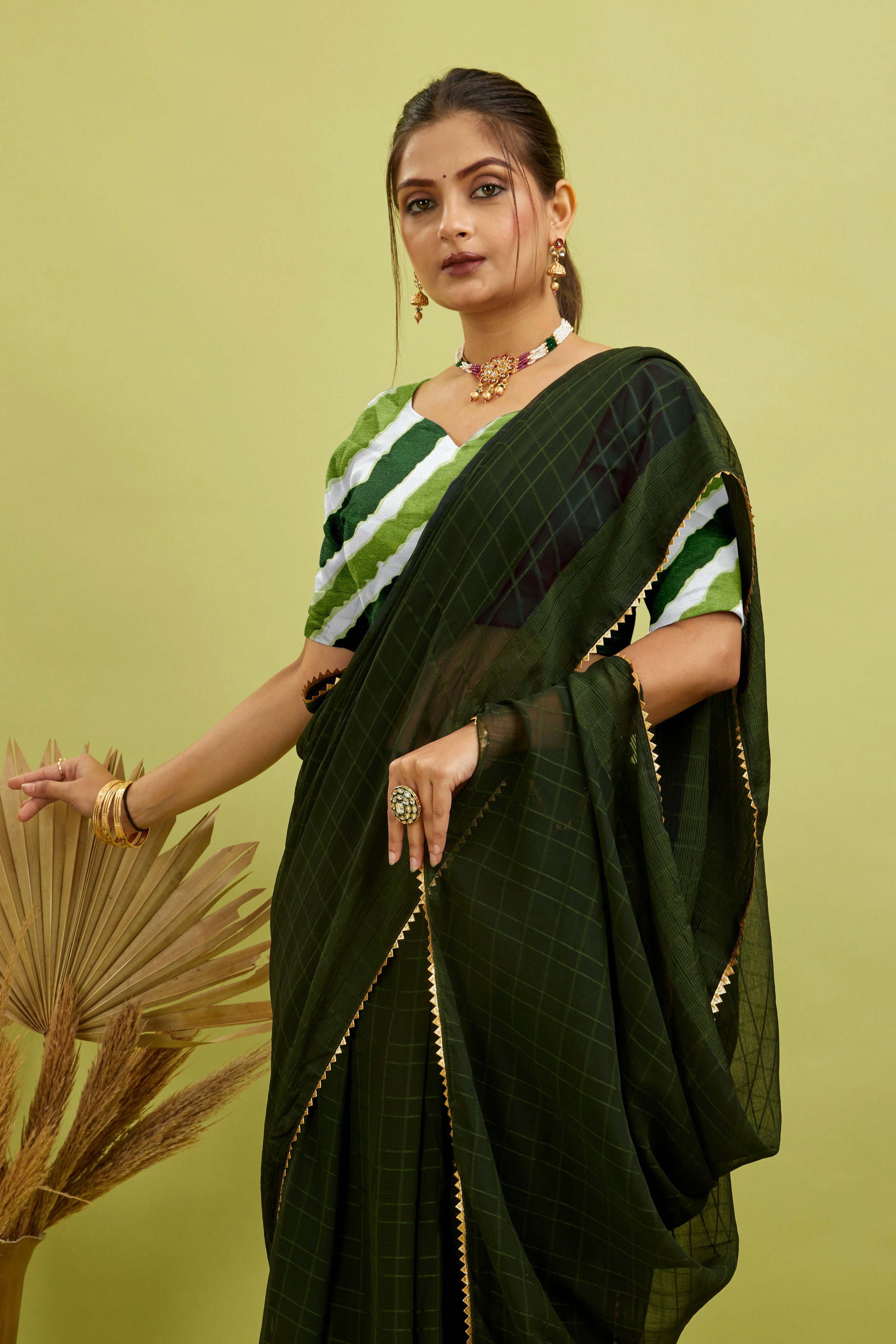 Green Ready To Wear Digital Printed Georgette Saree