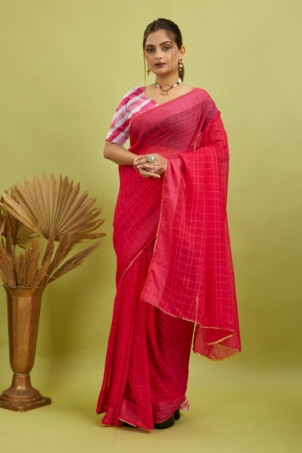 Pink Ready To Wear Digital Printed Georgette Saree