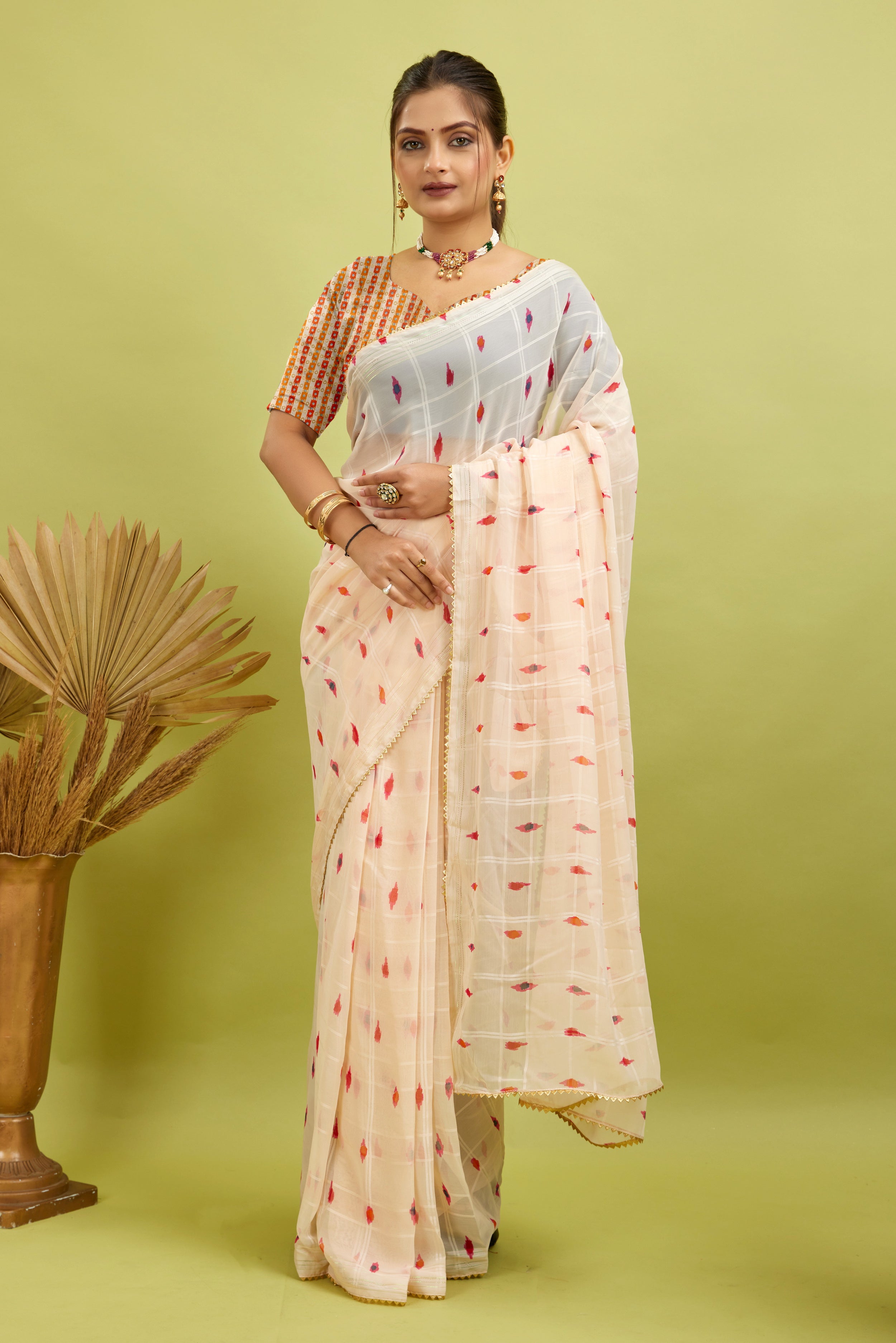Off White Ready To Wear Digital Printed Georgette Saree