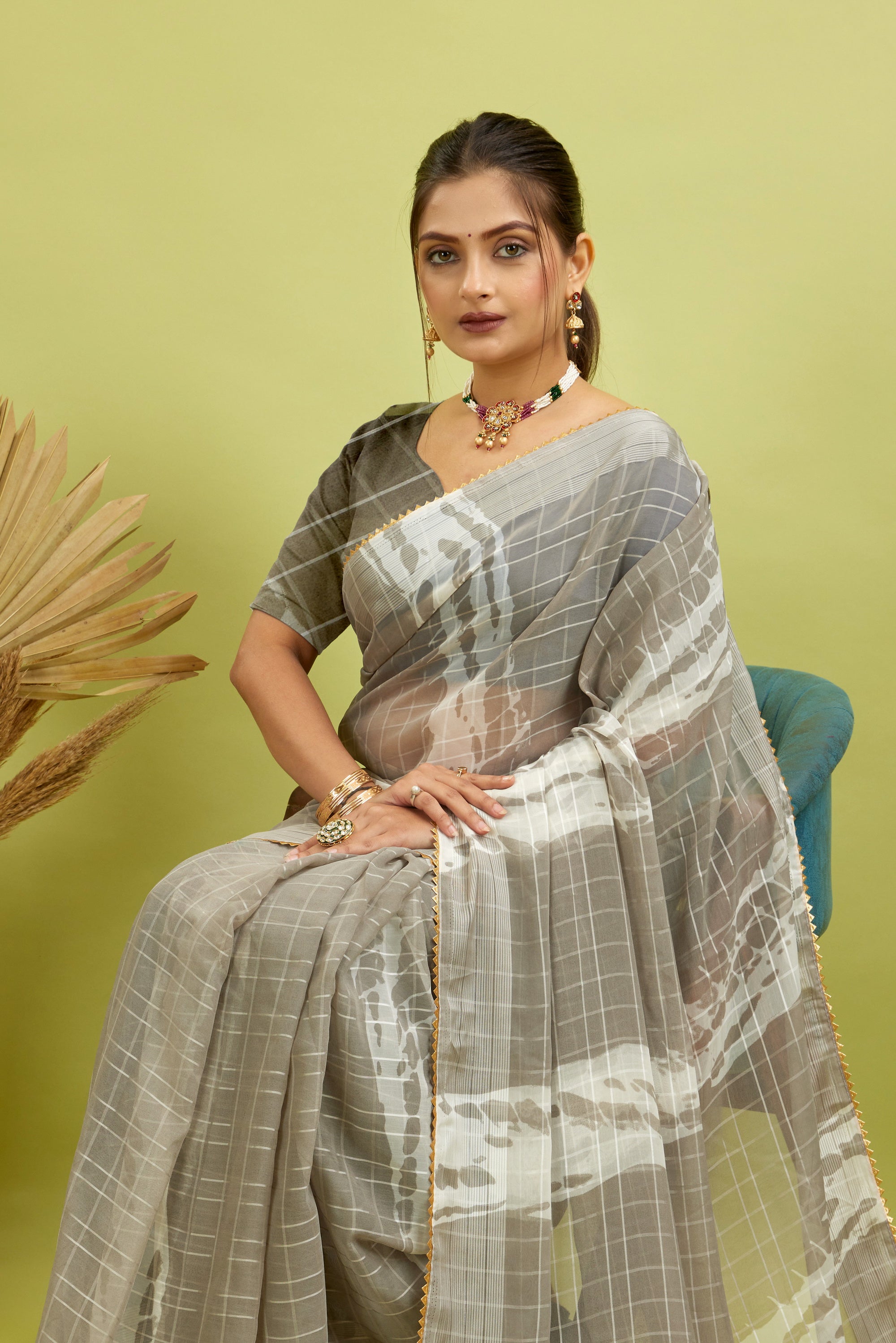 Grey Ready To Wear Digital Printed Georgette Saree