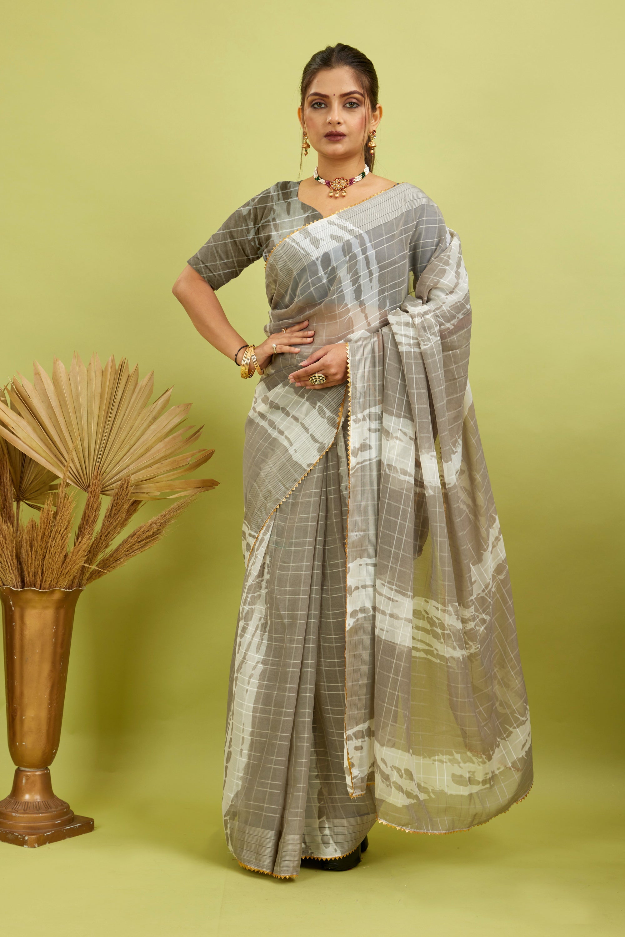 Grey Ready To Wear Digital Printed Georgette Saree