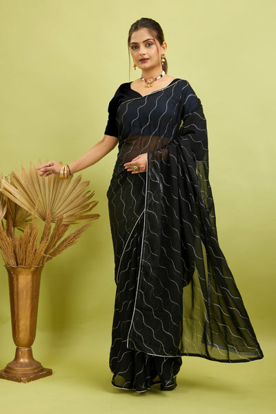 Black Beaded Swarovski Georgette Fancy Saree