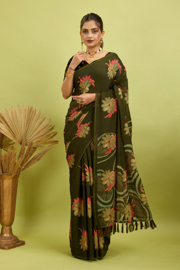 Satin Patta Fabric Casual Wear Saree