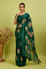 Green Digital Printed Bright Moss Satin Border Saree