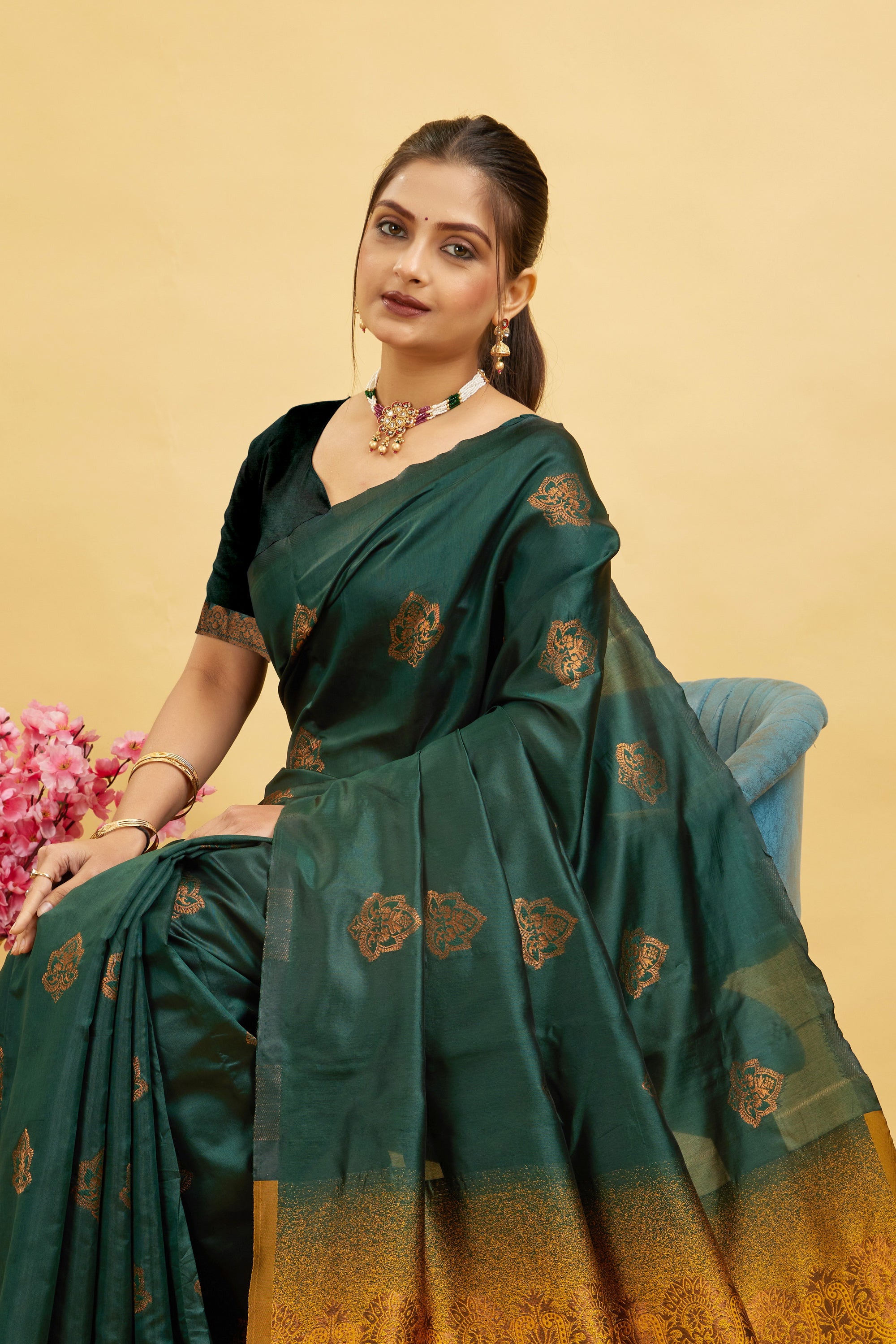 Green Woven Banarasi Silk Saree