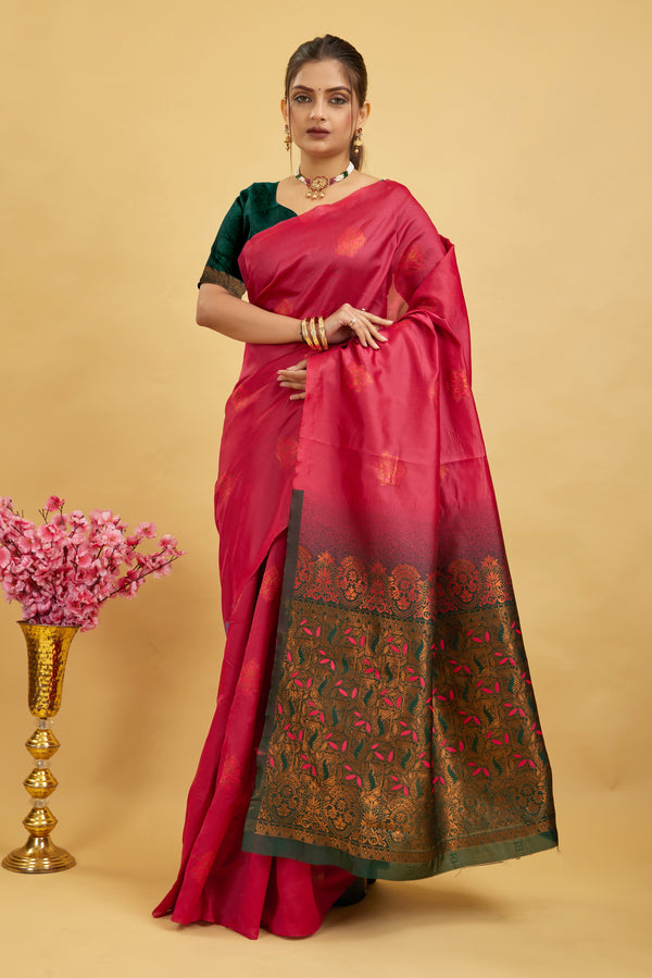 Pink Woven Banarasi Silk Saree