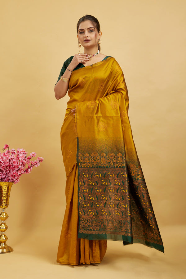 Yellow Woven Banarasi Silk Saree